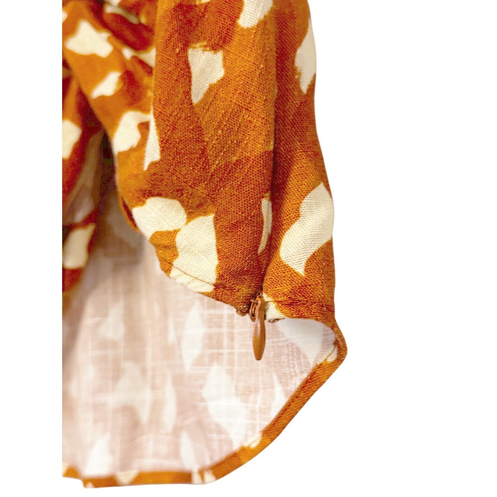 Zara Orange Abstract Print Knot Front Cropped Linen Blend Blouse XS - Picture 3 of 8